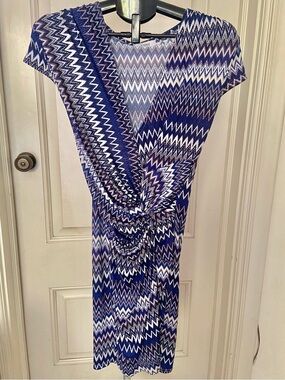 Missoni like pattern Blue Chevron Knot Front Dress